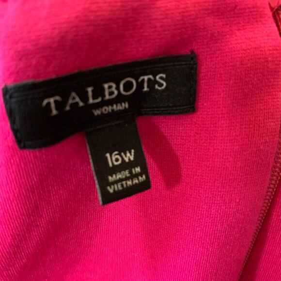 Talbots 16W Hot Pink v Neck sheath dress white detailing - Picture 5 of 7